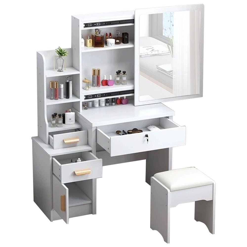 LIVARA 968 80cm Large Sliding Mirror Dressing Table with Stool