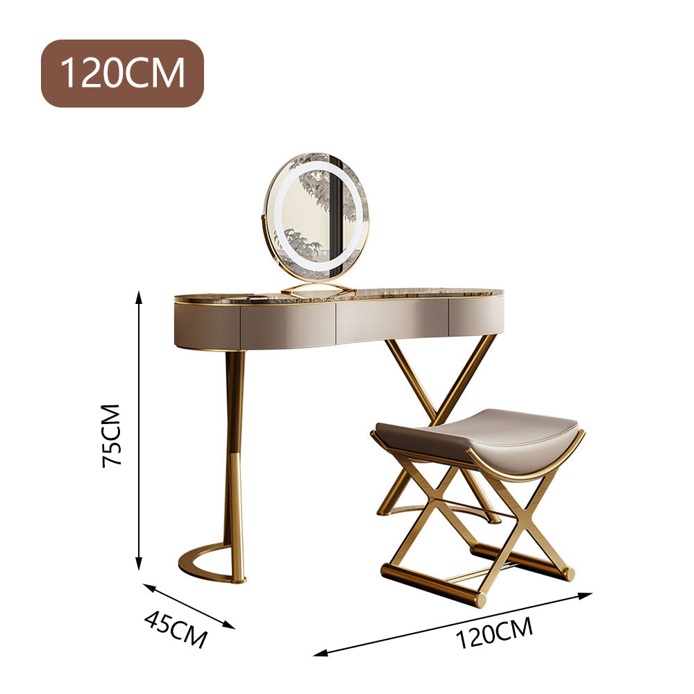 LUXORA DR1026 Rock Countertop Dressing Table, Gold Plated Stainless Steel Frame, 100-136CM