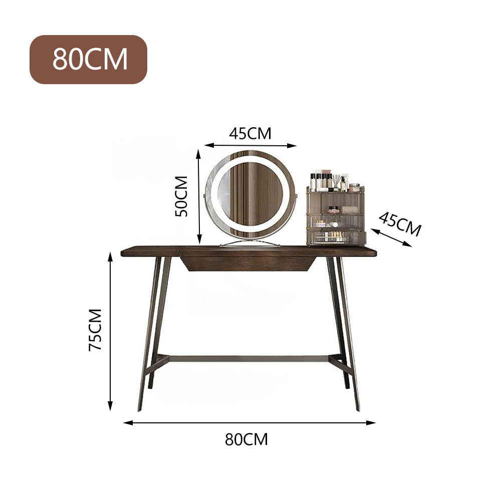 LUXORA DR1058 Solid Table With Carbon Steel Wood 80-120cm Dressing Countertop LED Mirror