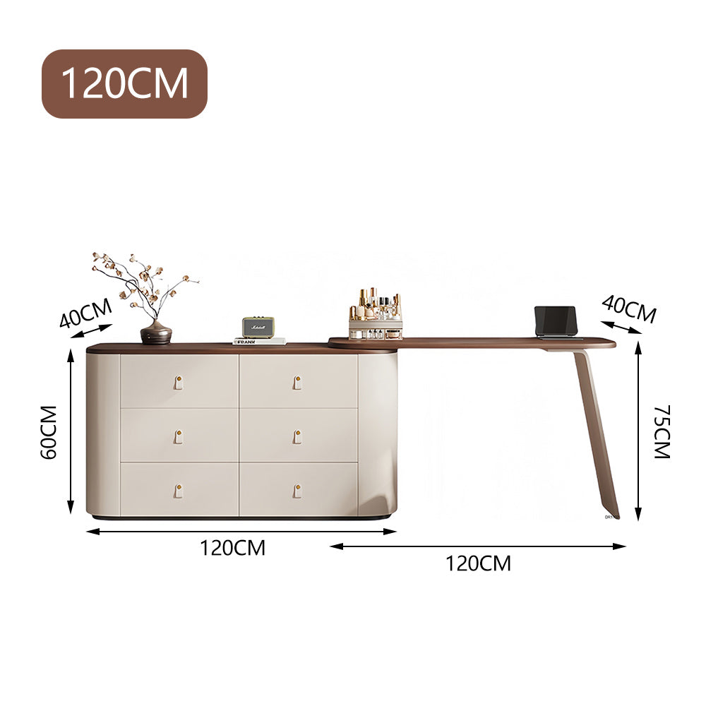 LUXORA DR1102 Dressing Leather 120cm Tabletop Expandable Solid Saddle Wood Table
