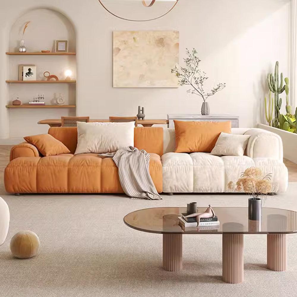 LUXORA S1002 Suede Faux 210cm Solid Wood Length Sofa Fabric Frame