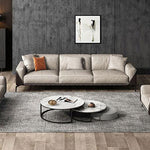 LUXORA S1121 Leather 220cm Length Wood Fabric Microfiber Sofa Solid Frame
