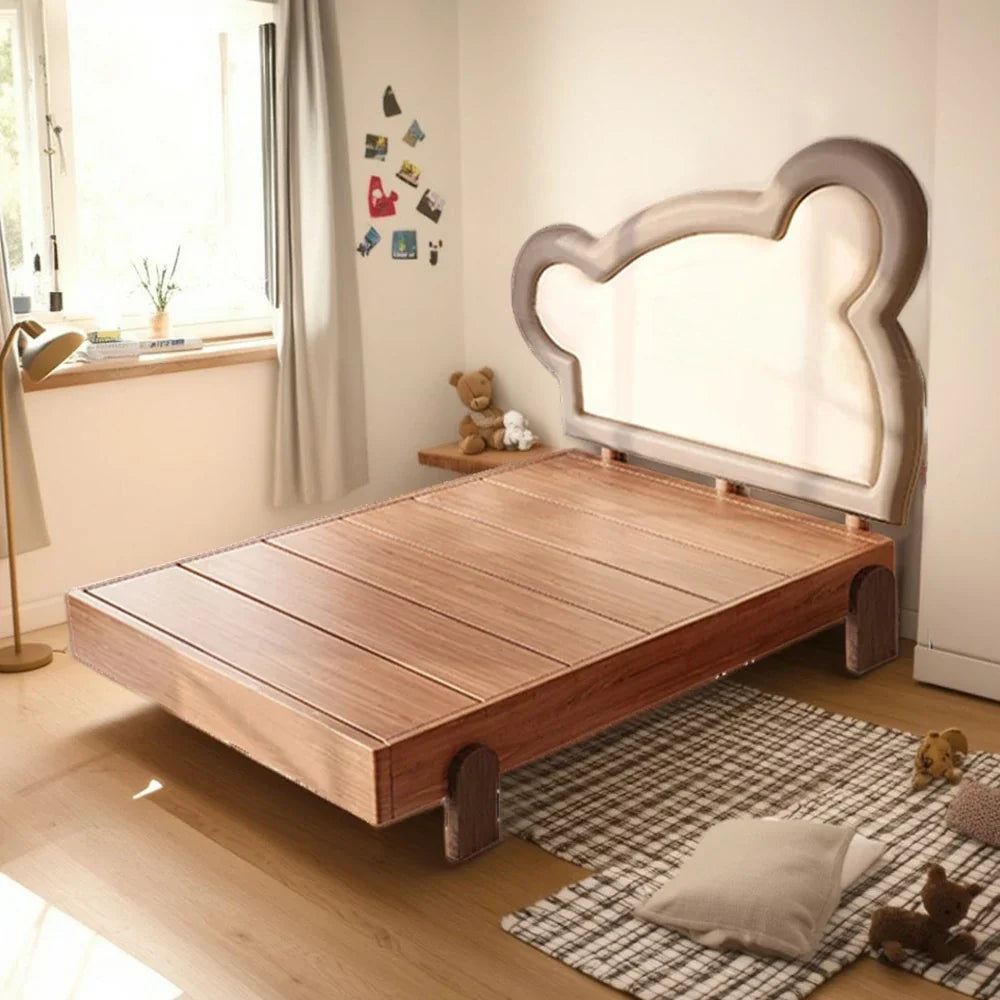 LUXORA 135/150cm Wood Bear Soft Frame Bed Children's Teddy with Bedhead Solid Backrest