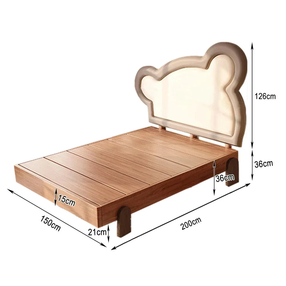 LUXORA 135/150cm Wood Bear Soft Frame Bed Children's Teddy with Bedhead Solid Backrest