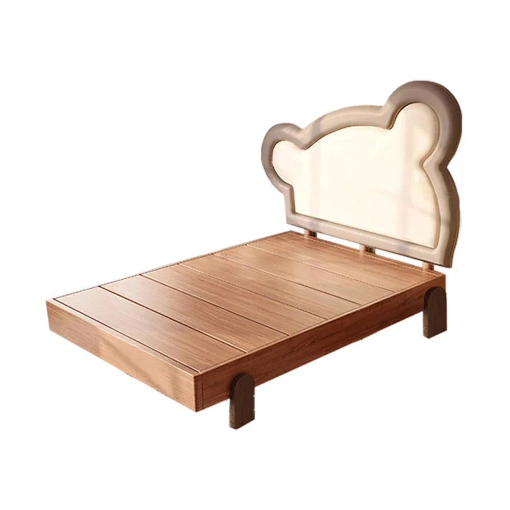 LUXORA 135/150cm Wood Bear Soft Frame Bed Children's Teddy with Bedhead Solid Backrest