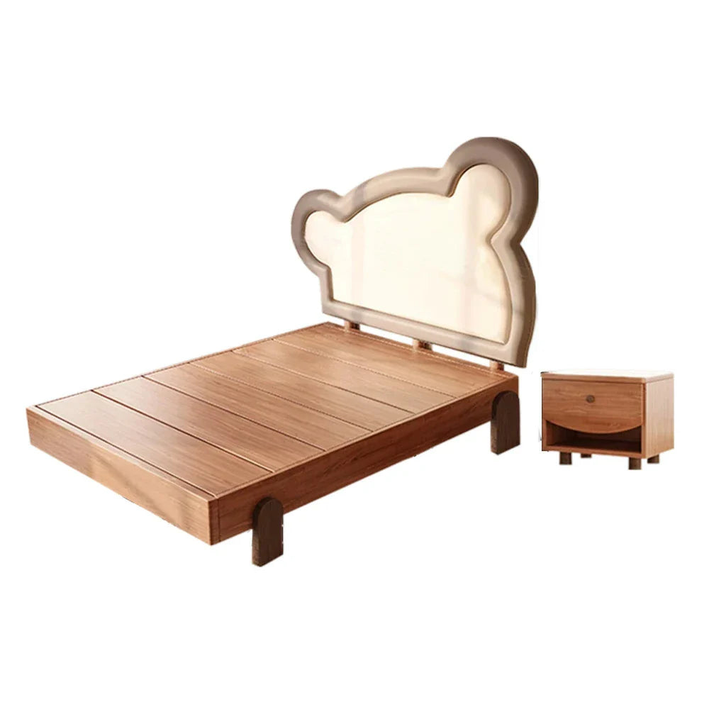 LUXORA 135/150cm Wood Bear Soft Frame Bed Children's Teddy with Bedhead Solid Backrest