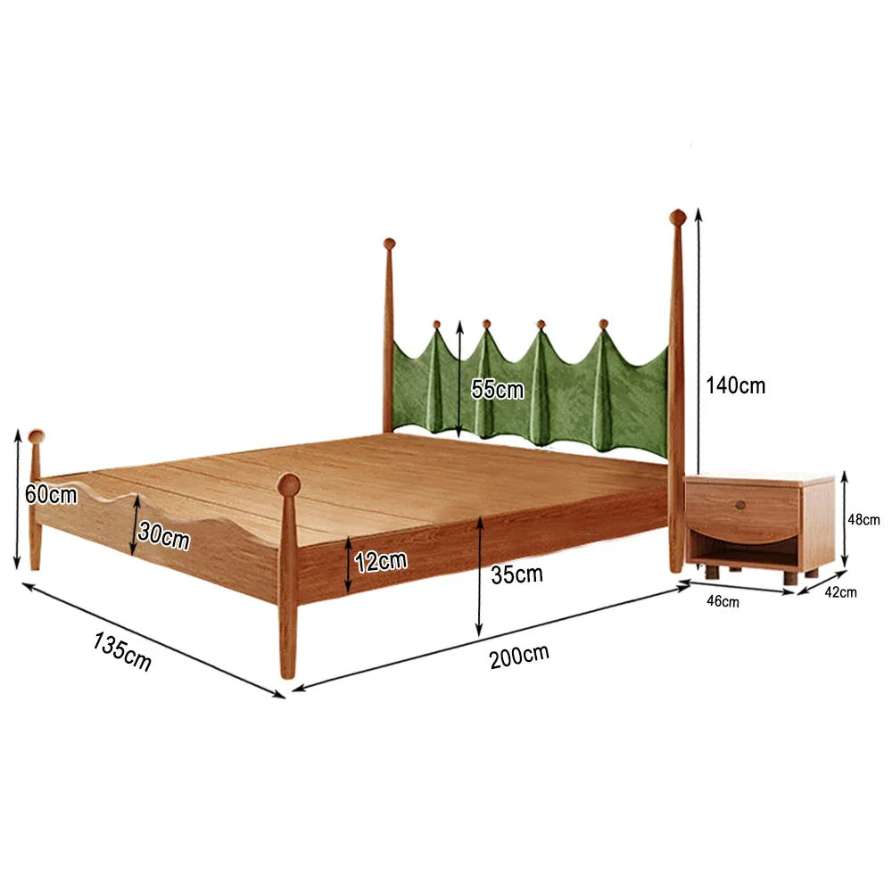 LUXORA 120/135/150/180cm Wood Solid Green Grass Children'S Bed