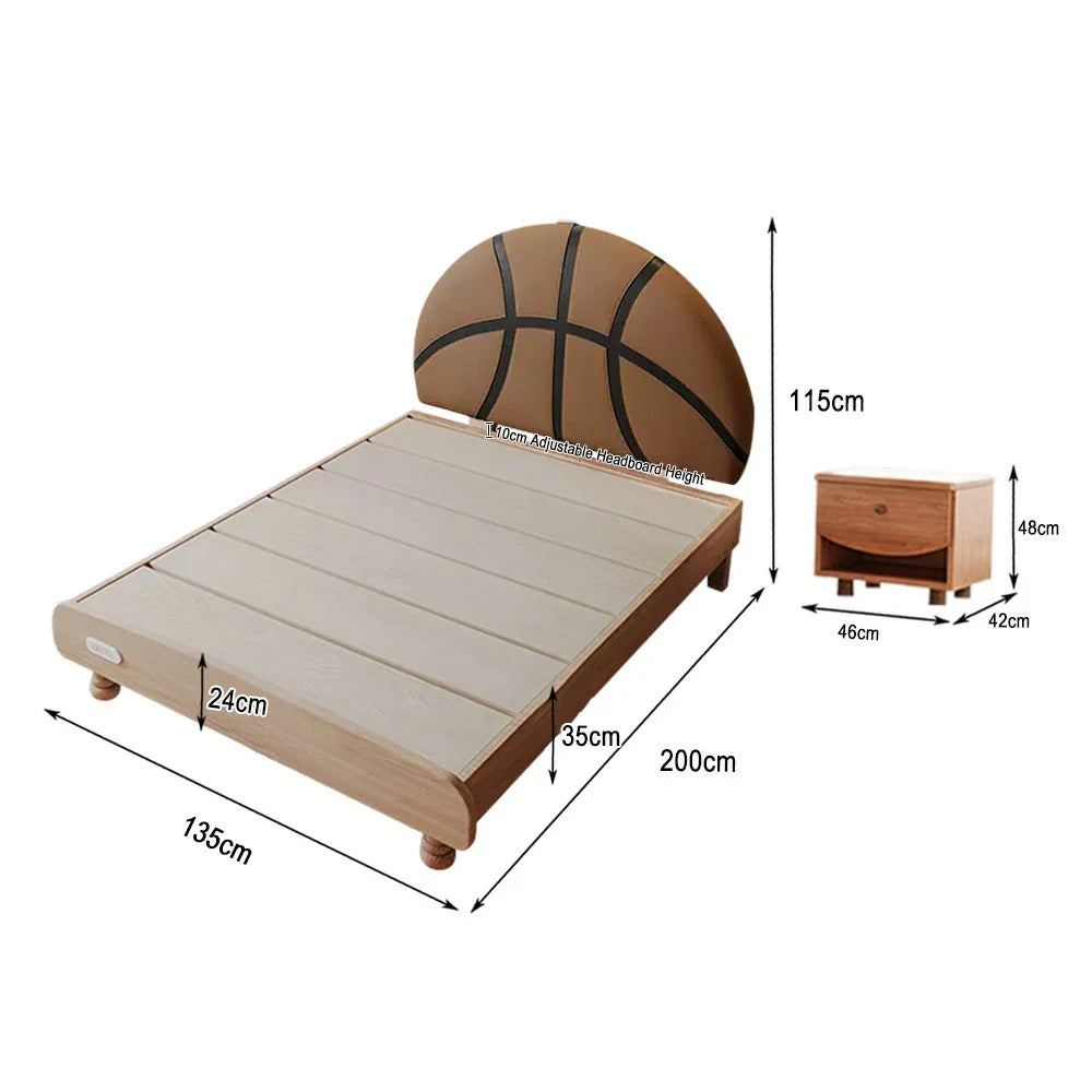 LUXORA 120/135/150/180cm Frame Children'S Solid Basketball Wood Bed