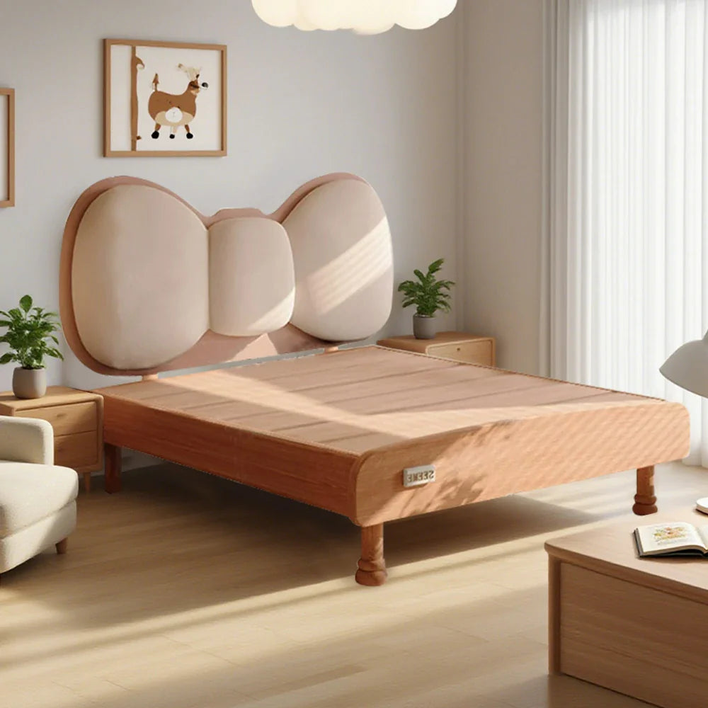 LUXORA 120/135cm Solid Soft Wood Headboard and Bow Children's Frame Bed with Backrest
