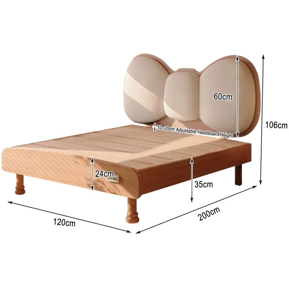 LUXORA 120/135cm Solid Soft Wood Headboard and Bow Children's Frame Bed with Backrest