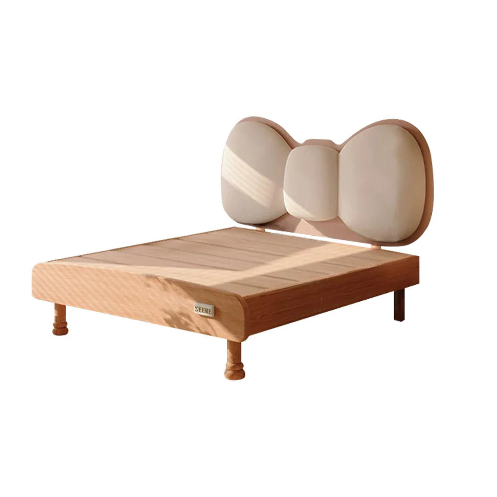 LUXORA 120/135cm Solid Soft Wood Headboard and Bow Children's Frame Bed with Backrest