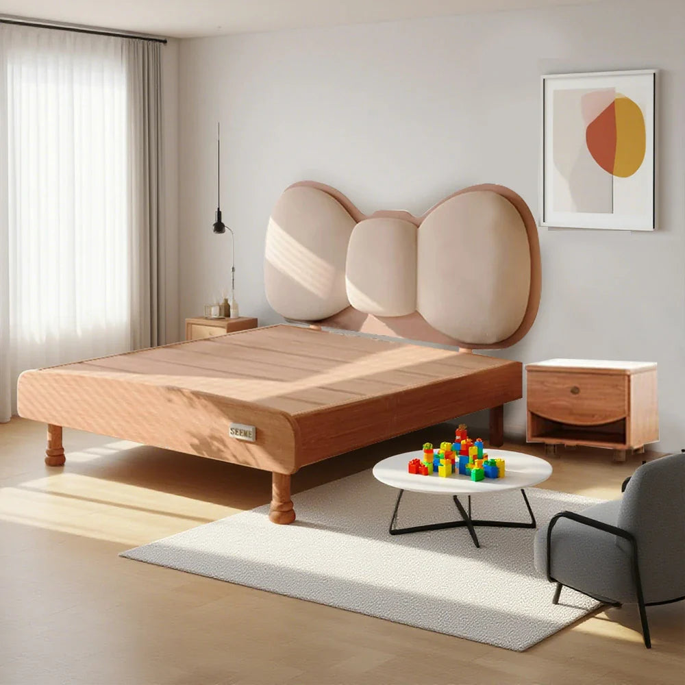 LUXORA 120/135cm Solid Soft Wood Headboard and Bow Children's Frame Bed with Backrest