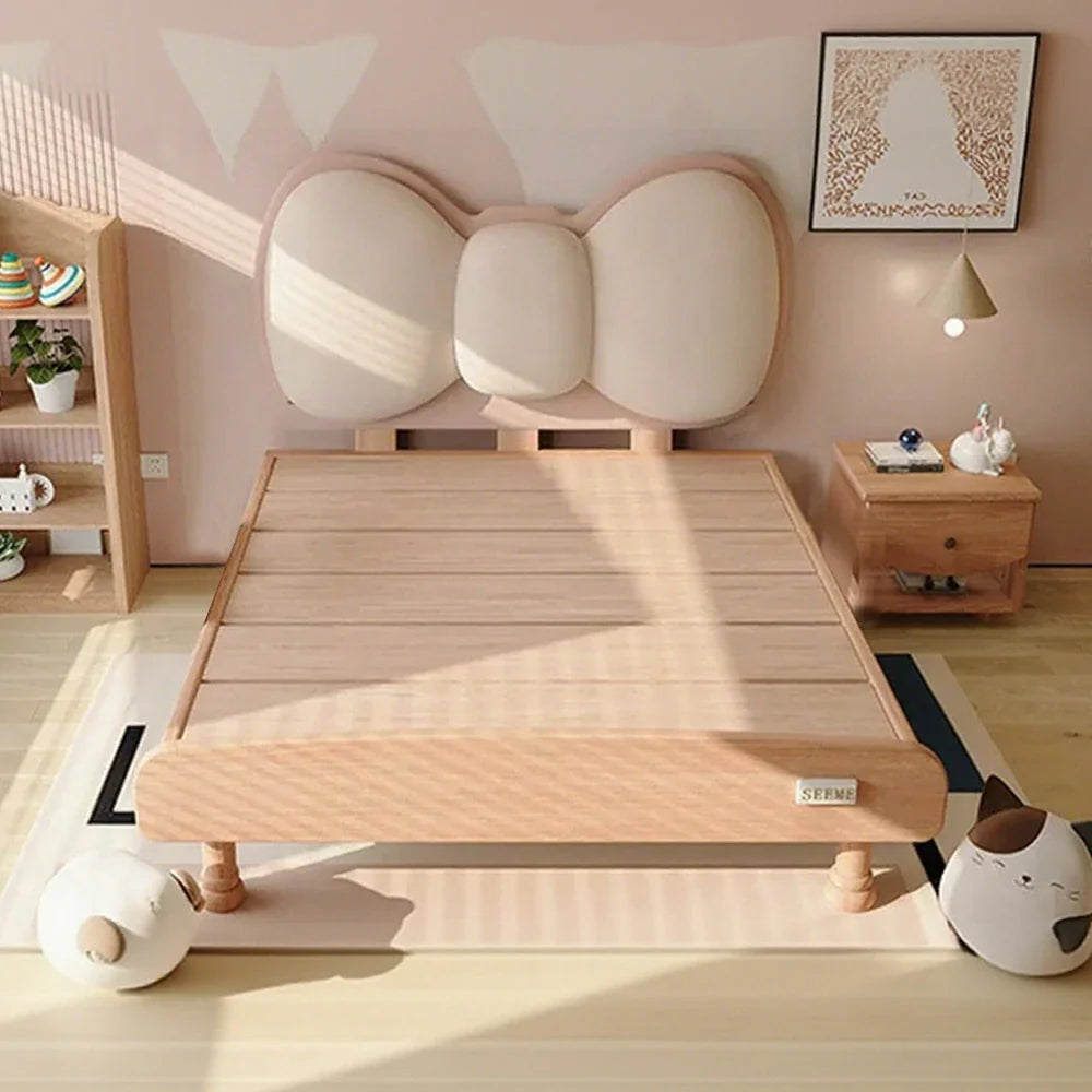 LUXORA 120/135cm Solid Soft Wood Headboard and Bow Children's Frame Bed with Backrest
