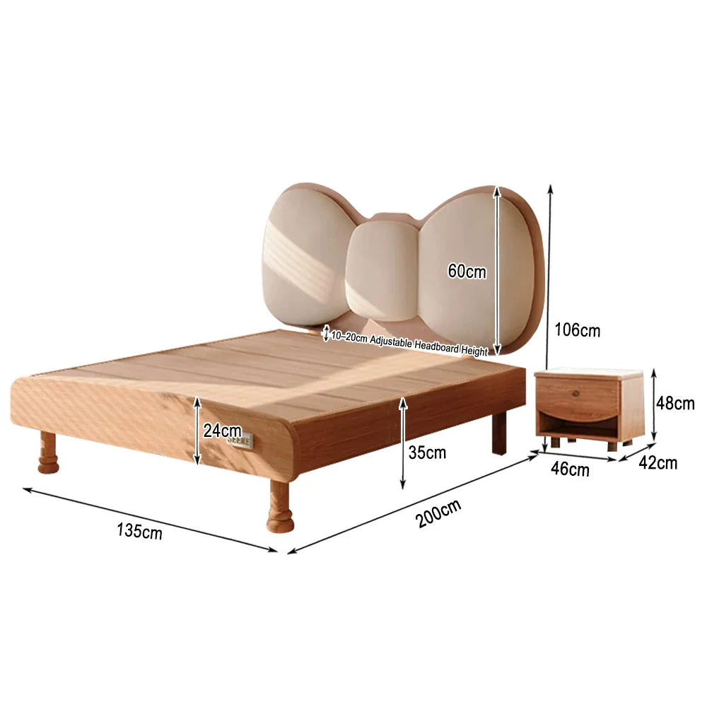 LUXORA 120/135cm Solid Soft Wood Headboard and Bow Children's Frame Bed with Backrest