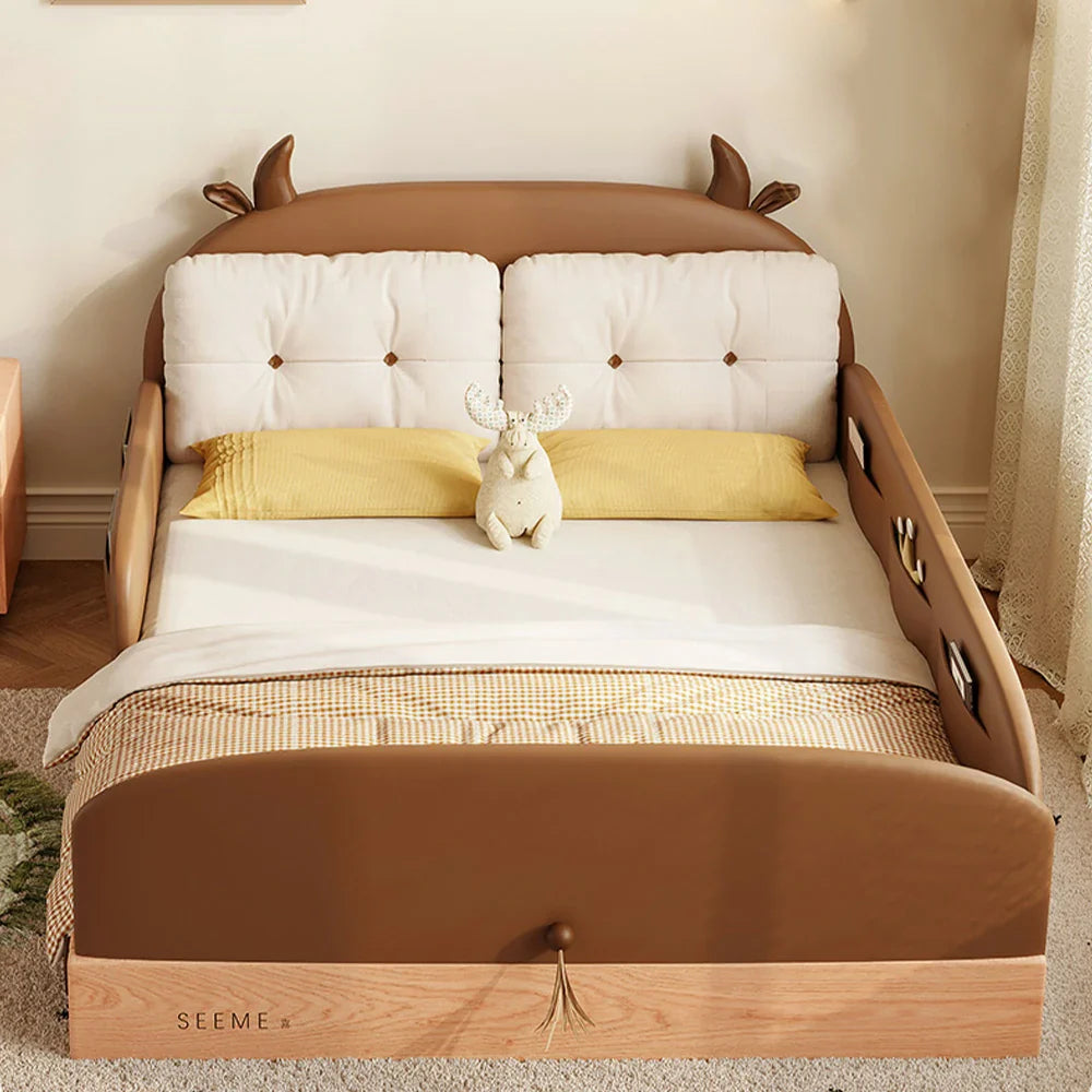 LUXORA 100/120/135/150/180cm with Cow Ear Wood Children'S Three Bed Headboard Solid and Side Guardrails