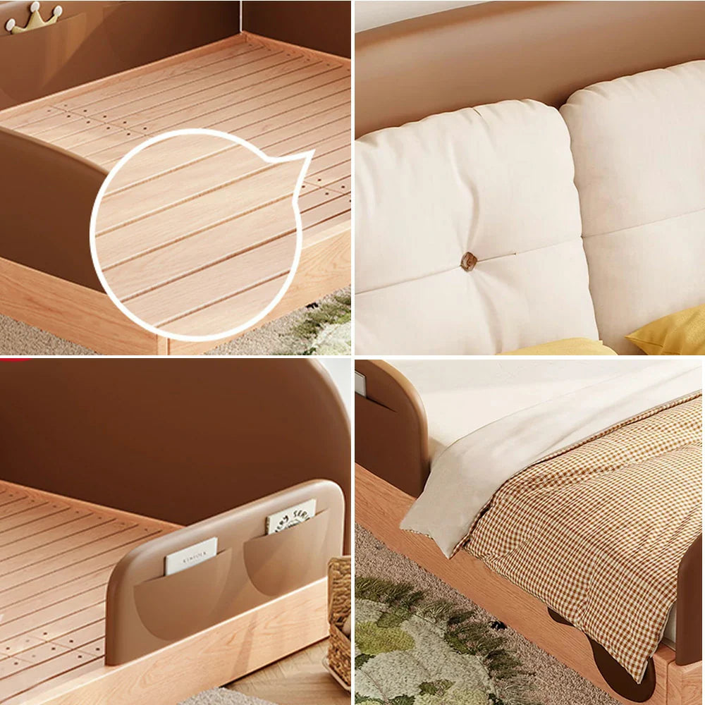 LUXORA 100/120/135/150/180cm with Cow Ear Wood Children'S Three Bed Headboard Solid and Side Guardrails
