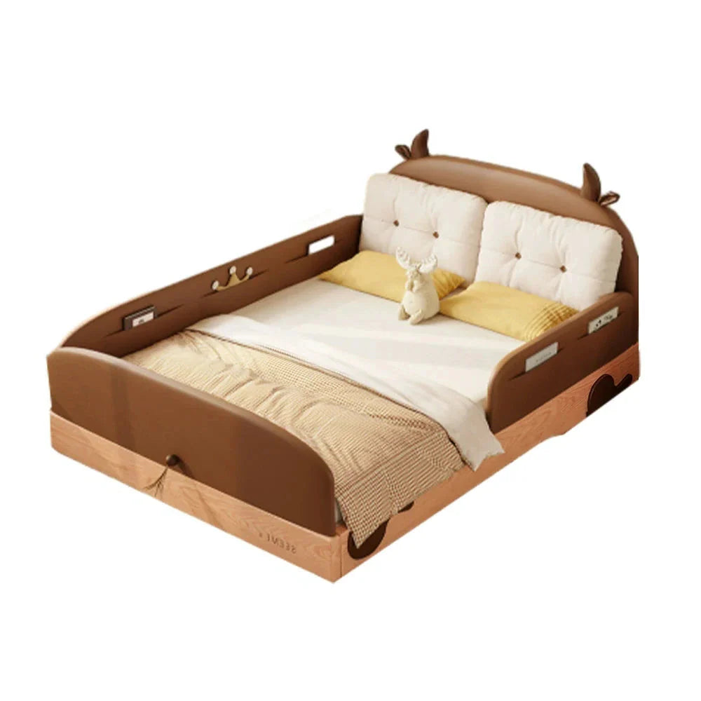 LUXORA 100/120/135/150/180cm with Cow Ear Wood Children'S Three Bed Headboard Solid and Side Guardrails