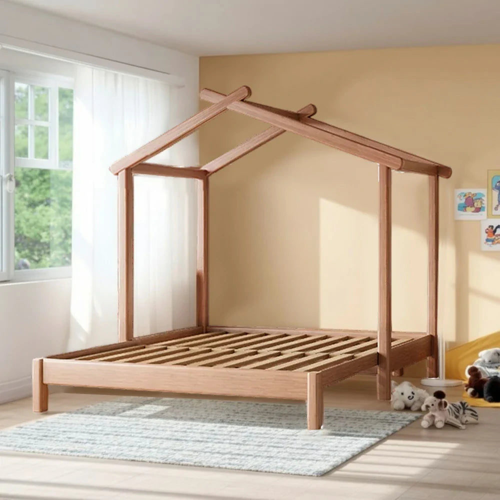 LUXORA 180/200cm Convertible Frame Bed, Space-Saving Children's with Kids Slide Function Pulling House Bed Out Wooden Design