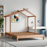 LUXORA 180/200cm Convertible Frame Bed, Space-Saving Children's with Kids Slide Function Pulling House Bed Out Wooden Design