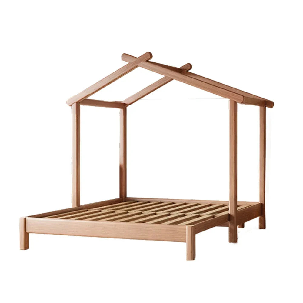 LUXORA 180/200cm Convertible Frame Bed, Space-Saving Children's with Kids Slide Function Pulling House Bed Out Wooden Design