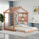 LUXORA 180/200cm Climbing Picture Book Function System Kids House Bed with Wooden Slide-Out Play Frame, Wall