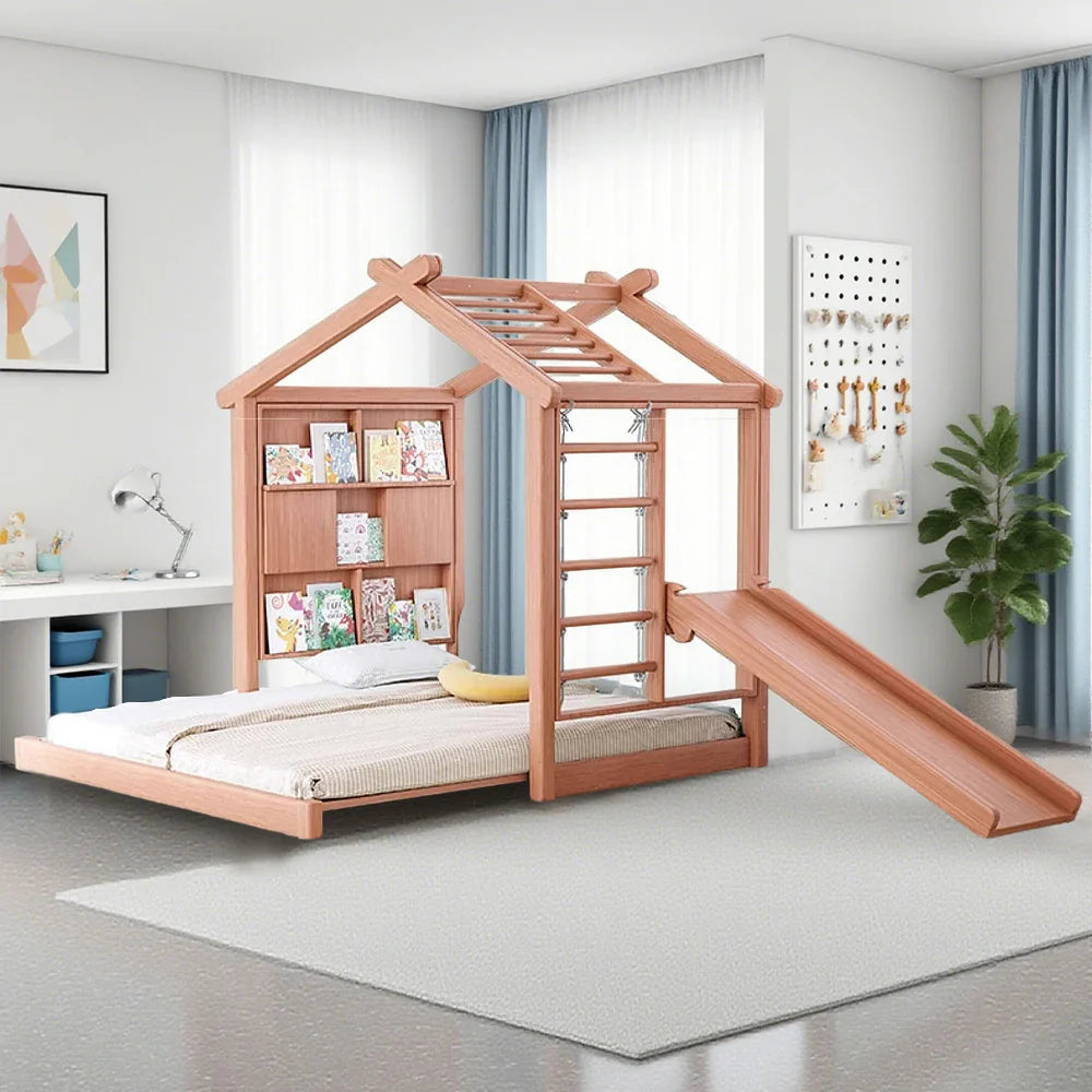 LUXORA 180/200cm Book Play Kids Wall with System Climbing Frame, Bed House Function Slide-Out Wooden 3-in-1 Picture Slide