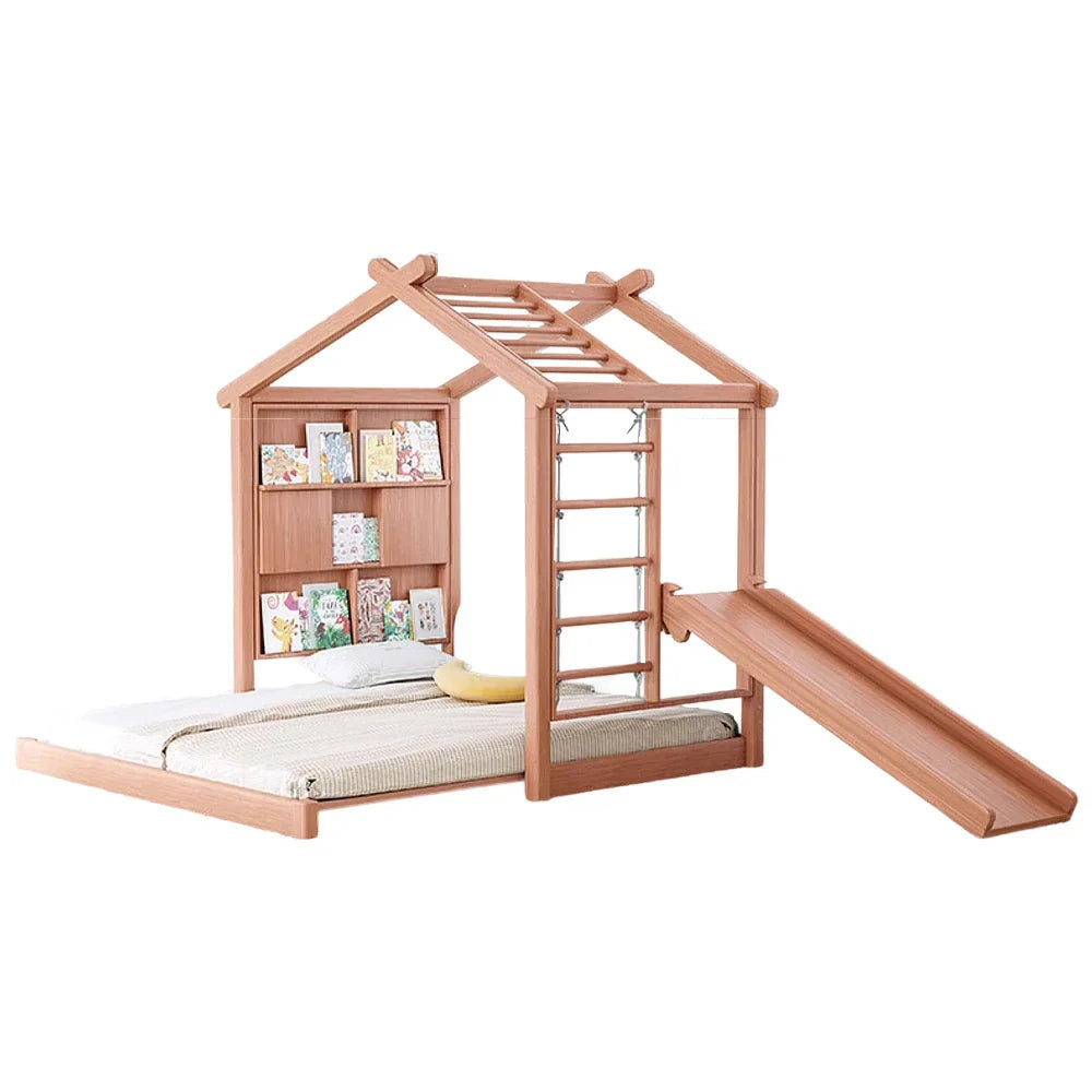 LUXORA 180/200cm Book Play Kids Wall with System Climbing Frame, Bed House Function Slide-Out Wooden 3-in-1 Picture Slide