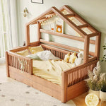 LUXORA 120/135/150cm Treehouse Bed Frame With Solid Wood Children'S Guardrail