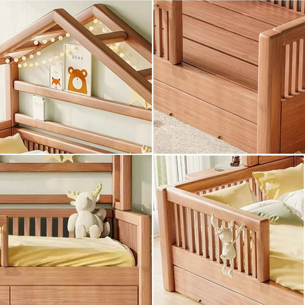 LUXORA 120/135/150cm Treehouse Bed Frame With Solid Wood Children'S Guardrail