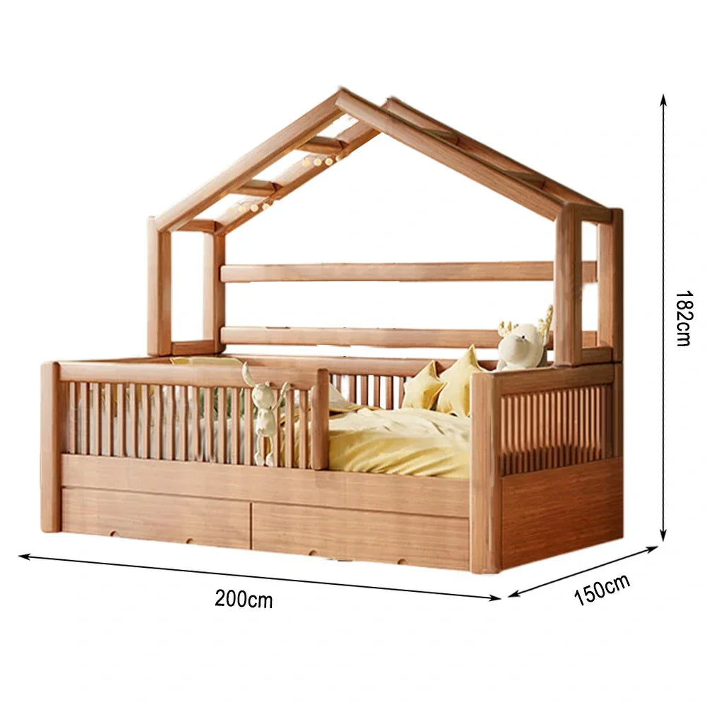 LUXORA 120/135/150cm Treehouse Bed Frame With Solid Wood Children'S Guardrail