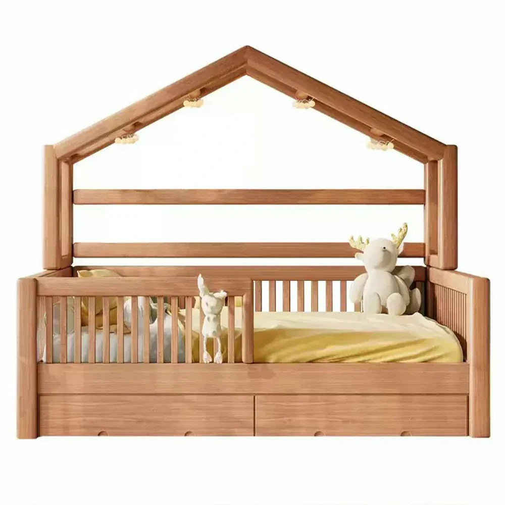 LUXORA 120/135/150cm Treehouse Bed Frame With Solid Wood Children'S Guardrail