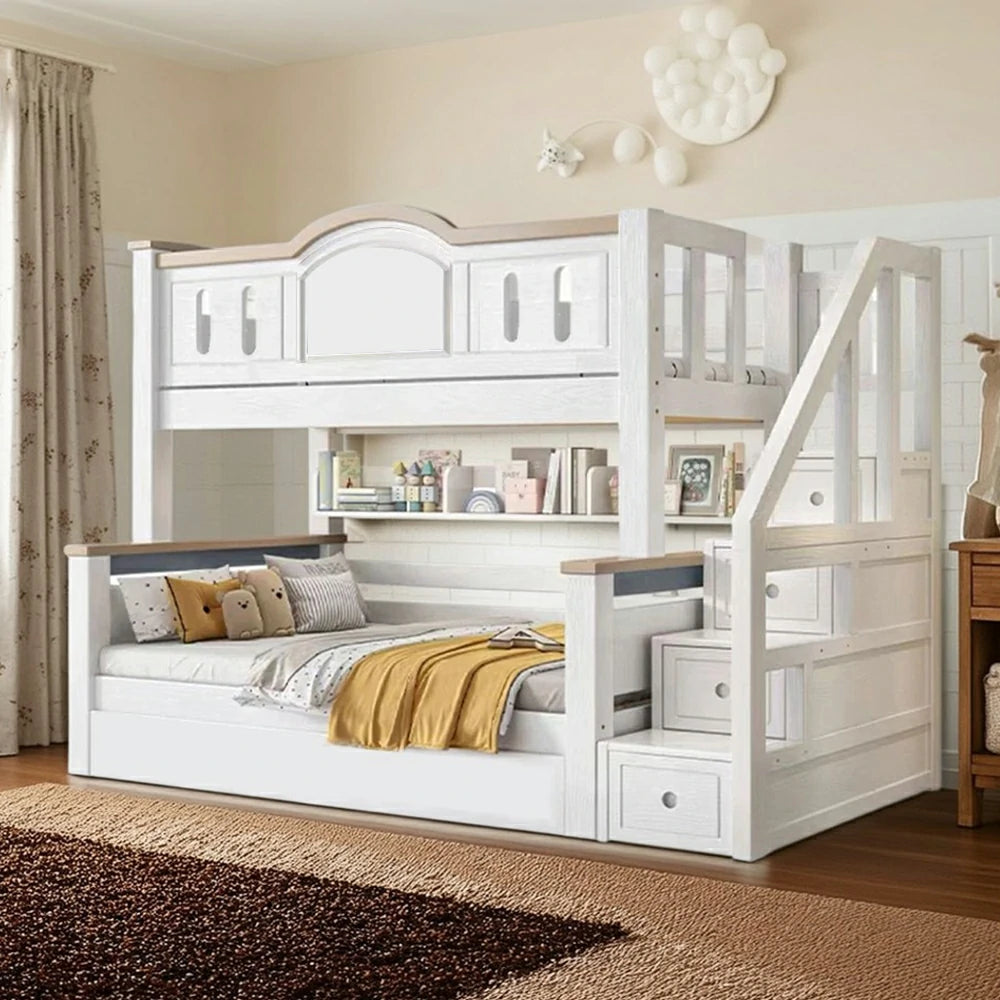 LUXORA CR with Staircase Kids' with Water-Based Solid Cherry Bed Eco-Friendly 120/135/150/160/180cm Bunk Wood Bed Storage Wood Paint