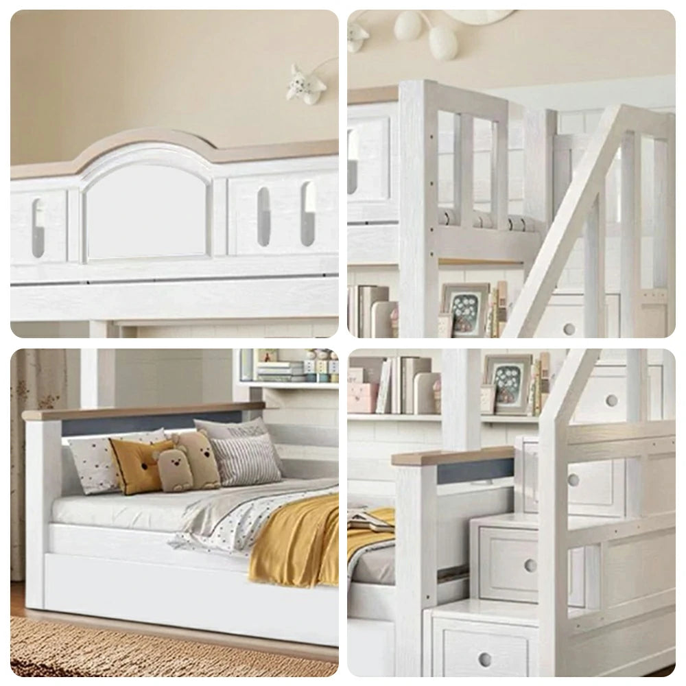 LUXORA CR with Staircase Kids' with Water-Based Solid Cherry Bed Eco-Friendly 120/135/150/160/180cm Bunk Wood Bed Storage Wood Paint