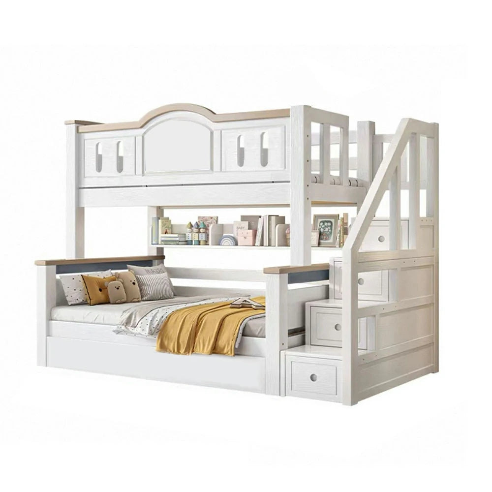 LUXORA CR with Staircase Kids' with Water-Based Solid Cherry Bed Eco-Friendly 120/135/150/160/180cm Bunk Wood Bed Storage Wood Paint