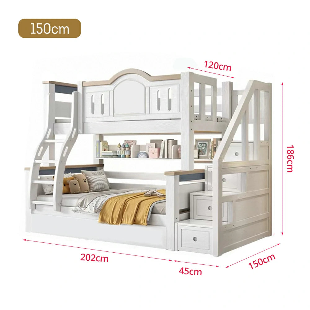 LUXORA 120/135/150/160/180cm with Two Solid Double Bunk Frame Bed Mattresses Wood Ladders