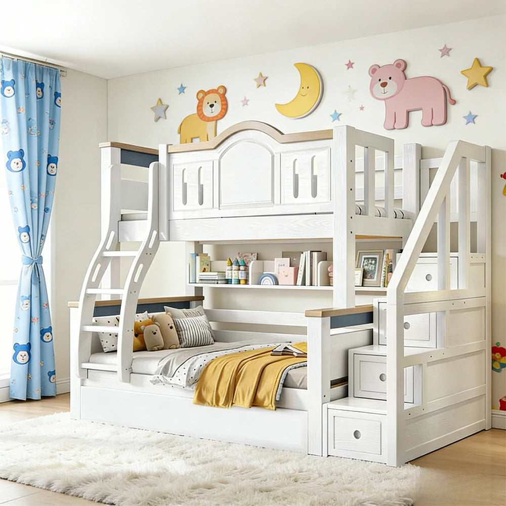 LUXORA 120/135/150/160/180cm with Two Solid Double Bunk Frame Bed Mattresses Wood Ladders