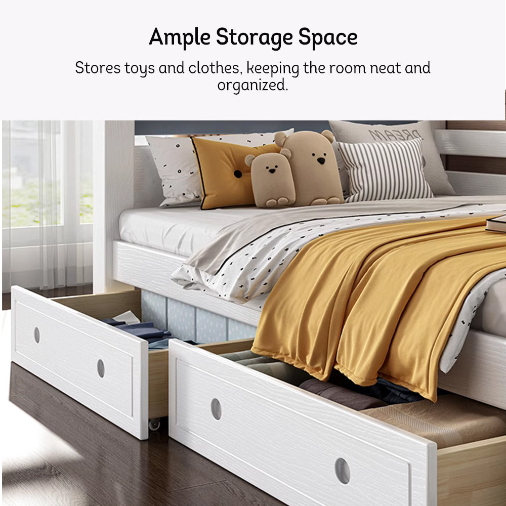 LUXORA 120/135/150/160/180cm with Two Solid Double Bunk Frame Bed Mattresses Wood Ladders