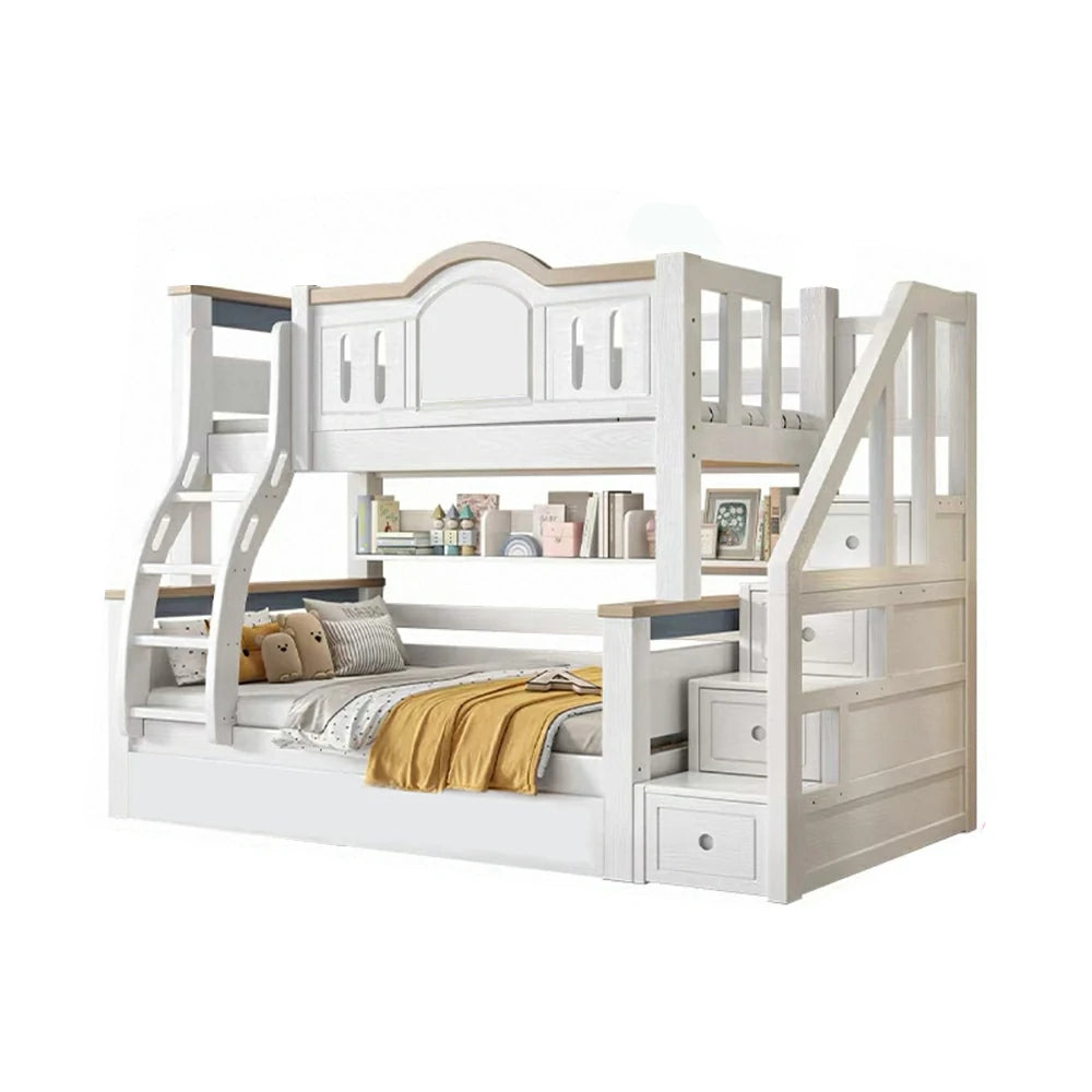 LUXORA 120/135/150/160/180cm with Two Solid Double Bunk Frame Bed Mattresses Wood Ladders