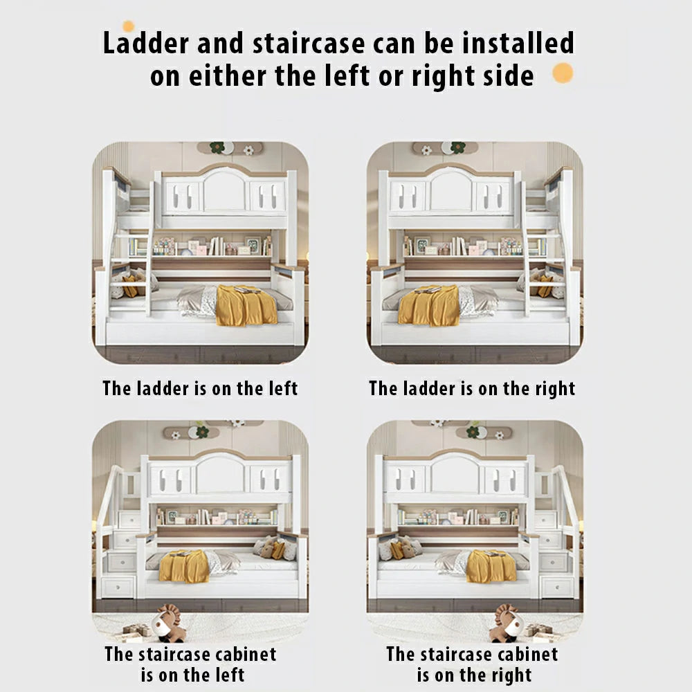 LUXORA CR with Staircase Kids' with Water-Based Solid Cherry Bed Eco-Friendly 120/135/150/160/180cm Bunk Wood Bed Storage Wood Paint