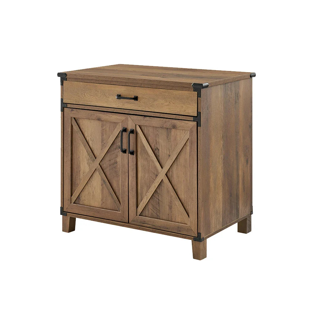 LIVARA 105 Shelf Oak Industrial Sliding Rustic Storage and Farmhouse Finish, Drawer Cabinet Office Home Doors, Laptop Design, X-Cross with Style, Desk, Furniture