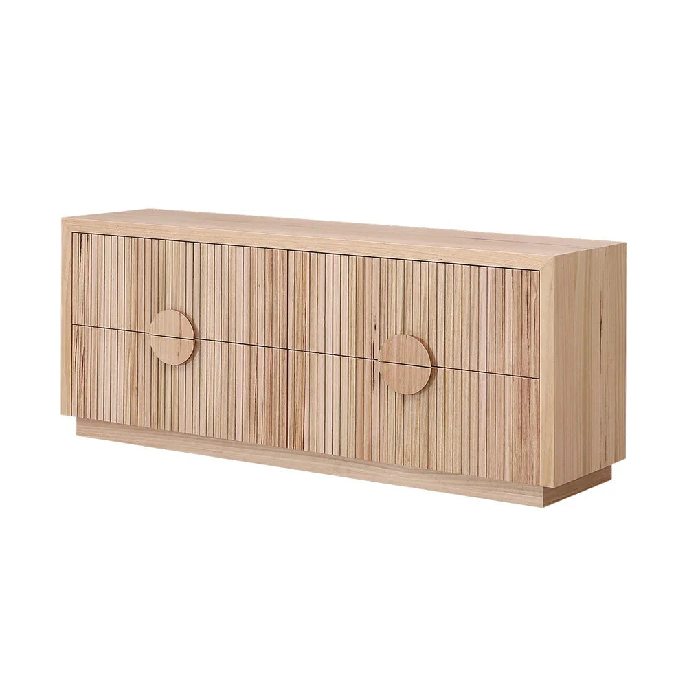 LIVARA 433 Chest Drawers, Handles, Wood, Solid Natural Scandinavian Four Circular Drawers, Ash Style, Veneer of Modern Finish