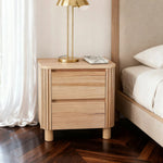 LIVARA 439 Design Table, Premium Detailing, Natural Bedside Ash Modern Minimalist - Grooved 2-Drawer Veneer, Finish
