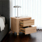 LIVARA 439 Design Table, Premium Detailing, Natural Bedside Ash Modern Minimalist - Grooved 2-Drawer Veneer, Finish