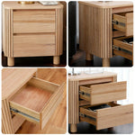 LIVARA 439 Design Table, Premium Detailing, Natural Bedside Ash Modern Minimalist - Grooved 2-Drawer Veneer, Finish