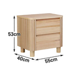 LIVARA 439 Design Table, Premium Detailing, Natural Bedside Ash Modern Minimalist - Grooved 2-Drawer Veneer, Finish