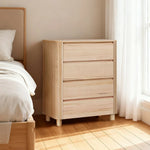 LIVARA 440 Ash Detailing, Grooved Minimalist Modern Veneer, Tallboy, Structure - Premium Durable 4-Drawer Design, Natural Finish