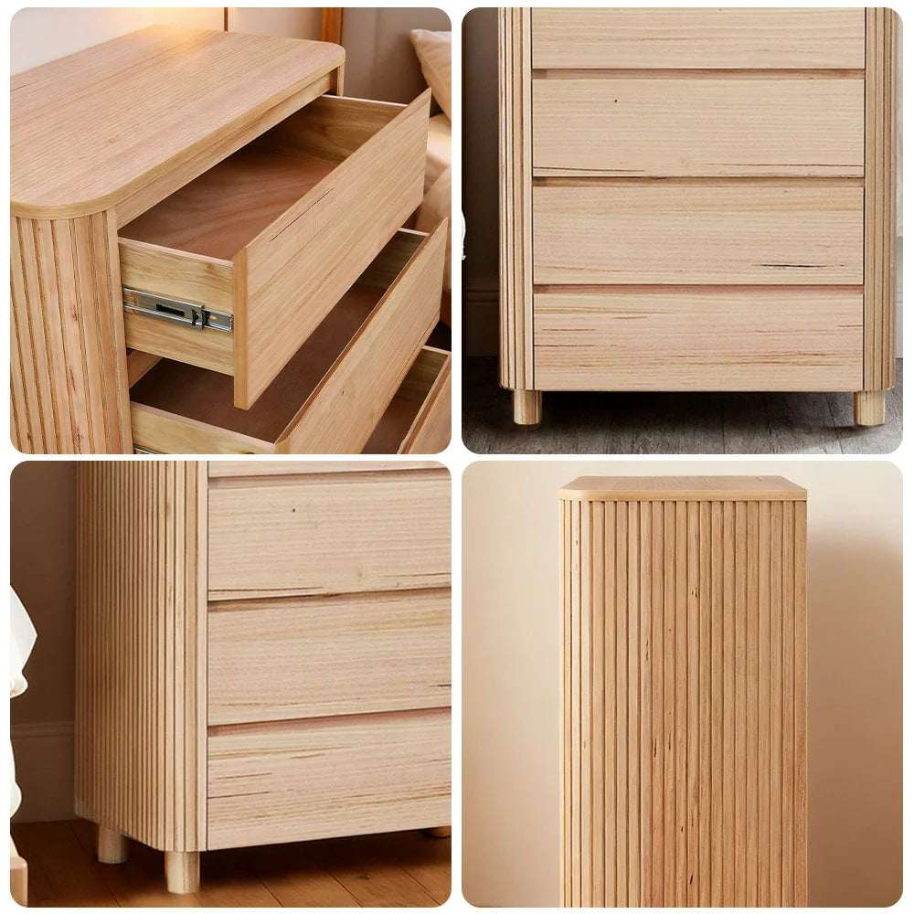 LIVARA 440 Ash Detailing, Grooved Minimalist Modern Veneer, Tallboy, Structure - Premium Durable 4-Drawer Design, Natural Finish