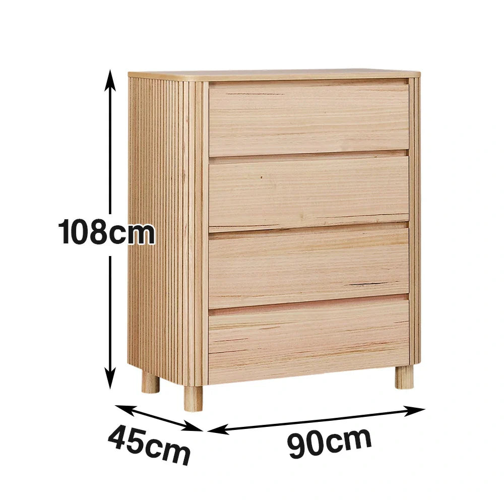 LIVARA 440 Ash Detailing, Grooved Minimalist Modern Veneer, Tallboy, Structure - Premium Durable 4-Drawer Design, Natural Finish