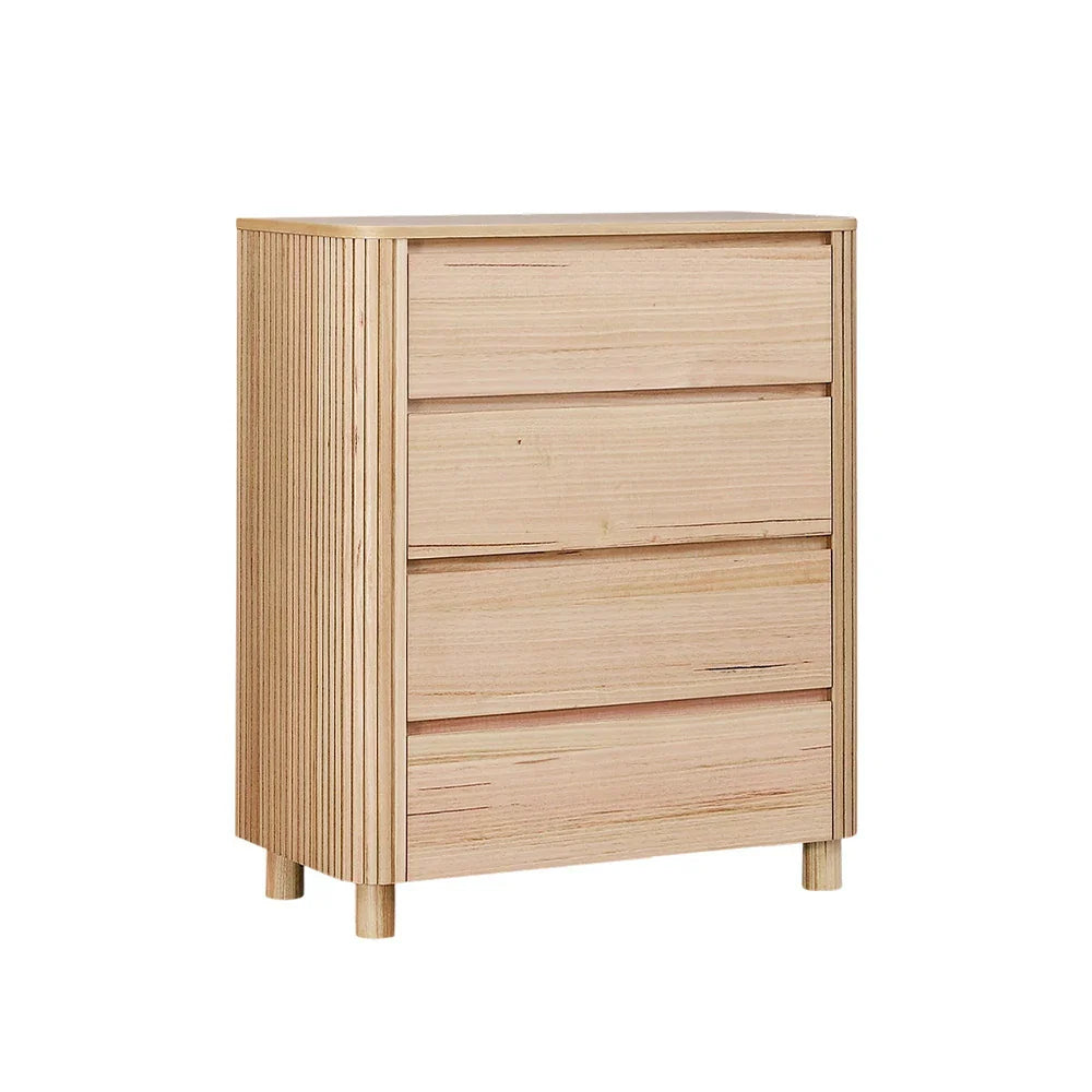 LIVARA 440 Ash Detailing, Grooved Minimalist Modern Veneer, Tallboy, Structure - Premium Durable 4-Drawer Design, Natural Finish