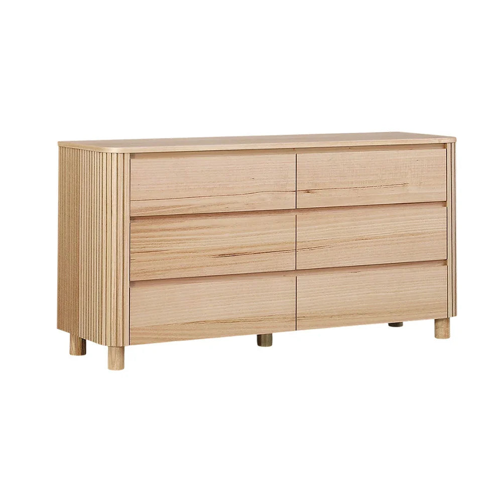 LIVARA 441 Corners, Ash Rounded Natural Veneer, Minimalist Wooden Handles, Modern - 6-Drawer Design, Structure Premium Dresser, Durable Finish